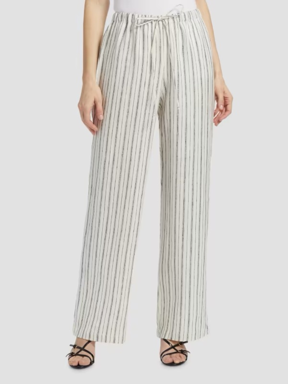 Reformation Olina Linen Striped Pants neutral off white coastal stripe size XS